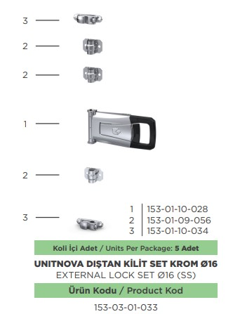 UNITNOVA DISTAN KILIT KOMPLE SET KROM CAP 16